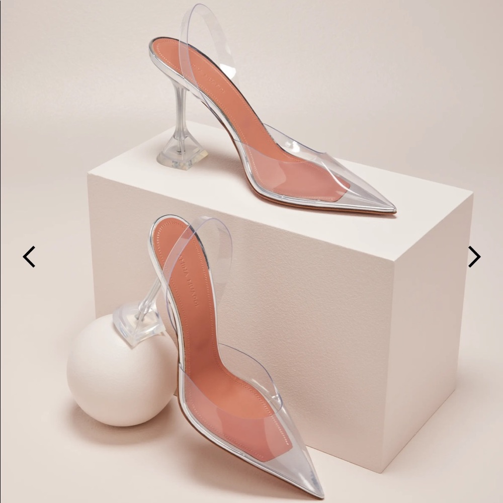Amina Muaddi Holli Clear Slingback Pumps!